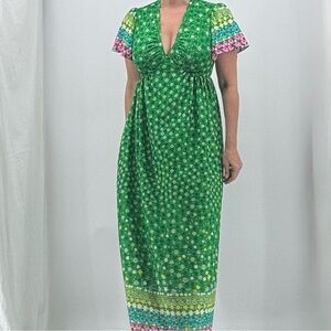 Vintage 70s Cottagecore Boho Prairie Floral St. Patrick’s Day Maxi Dress